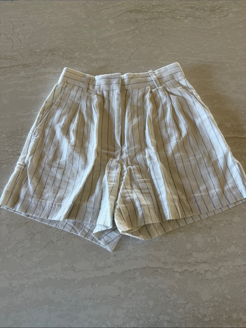 Abercrombie & Fitch White Linen Shorts with Navy Pinstripes